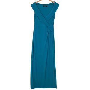 LAUREN Ralph Lauren Black Label Twist Front Maxi Dress Sz 8 Teal Blue *Read